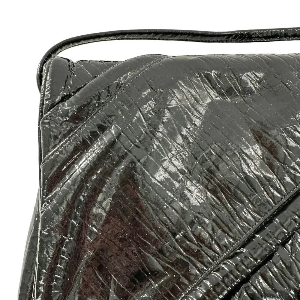 Vtg 80's Robert Bestian Black Patent Faux Leather Clutch Handbag Shoulder Bag
